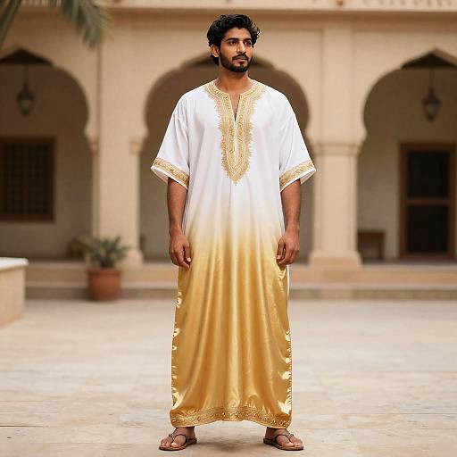 Man in Golden White Kaftan Dress