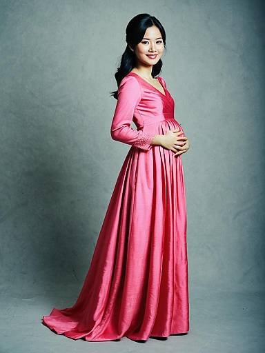 Pregnant Woman in Elegant Pink Dress