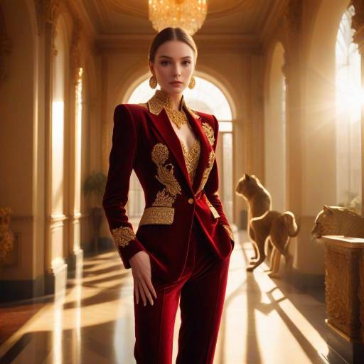 Elegance in Red: Woman and Panther