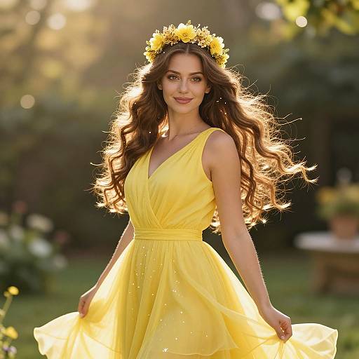 Regal Woman in Sunlit Garden