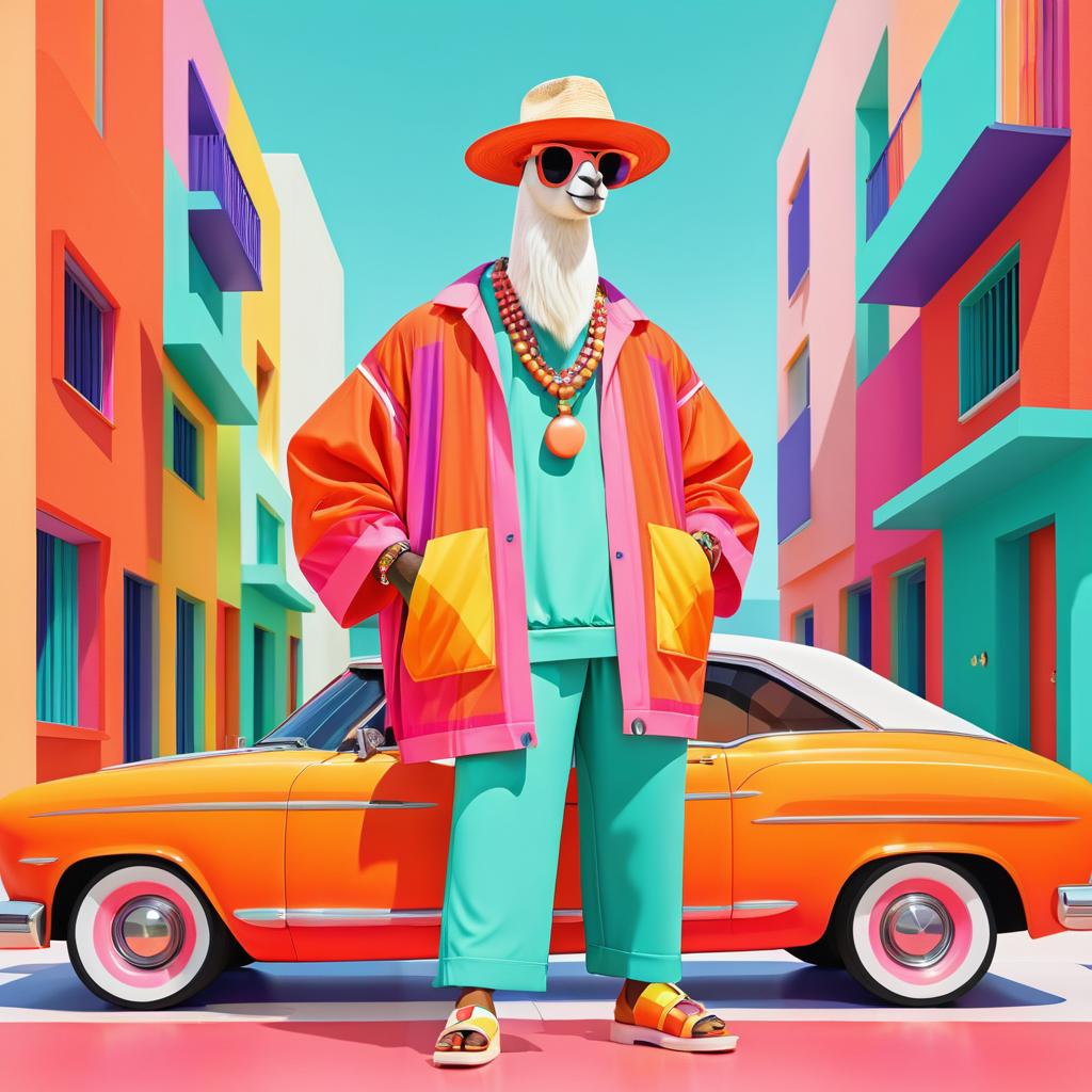 Vibrant Cartoon Llama with Stylish Outfit