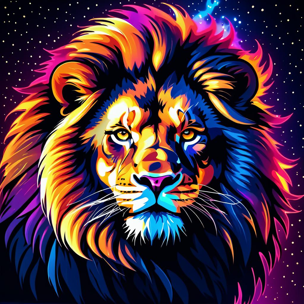 Fierce Lion Under Starry Night Sky