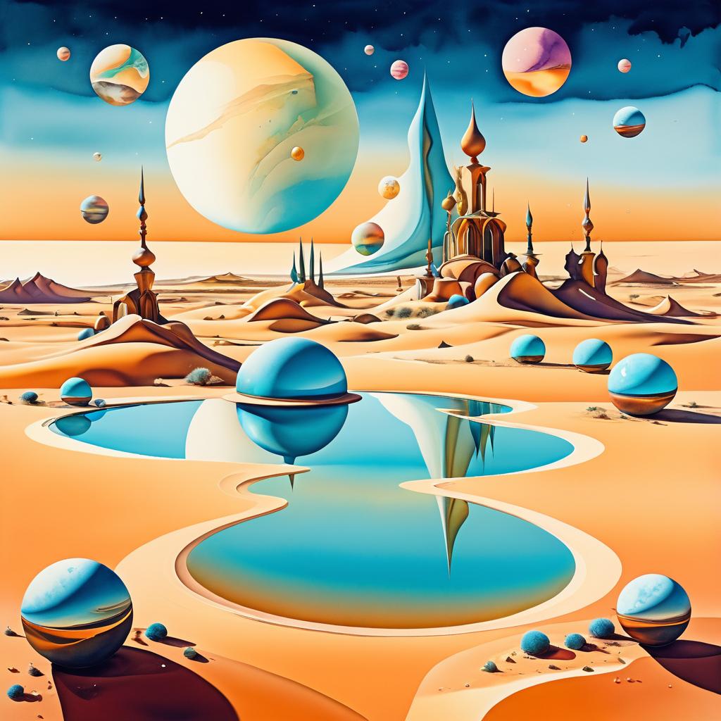 Surreal Desert with Floating Orbs