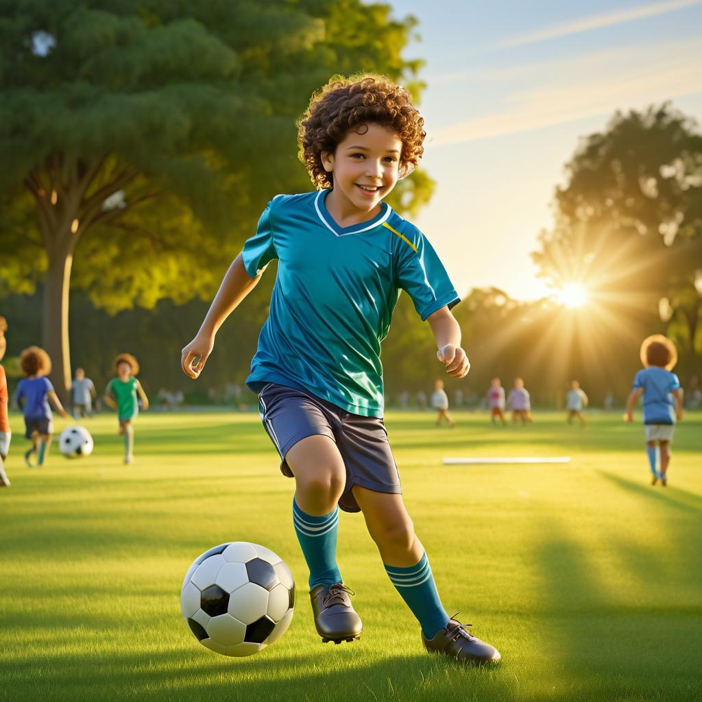 Joyful Soccer Scene in Evening Light