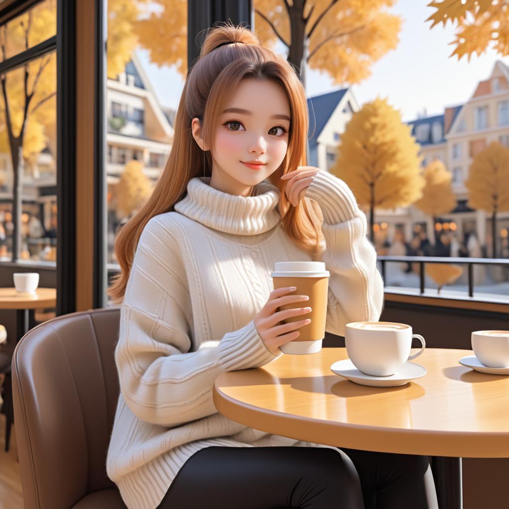 Cozy Autumn Café Moment in Anime Style