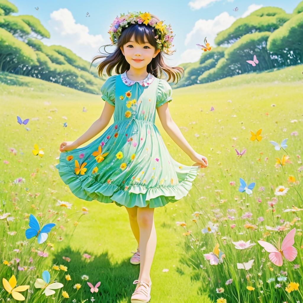 Whimsical Girl in a Sunny Meadow