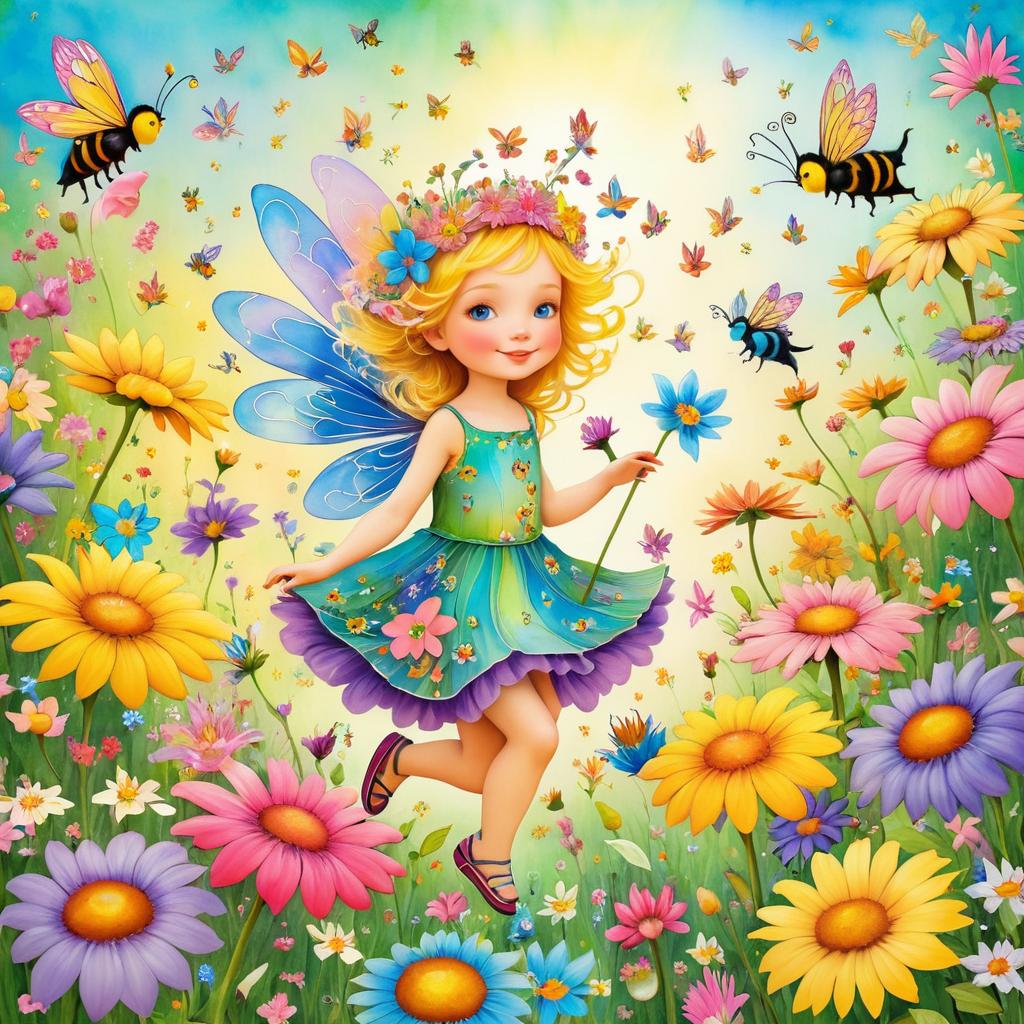 Whimsical Fairy on Bumblebee Adventure