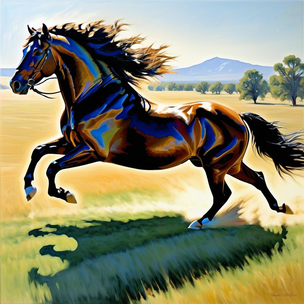 Majestic Stallion in Gallop: Oil Painting