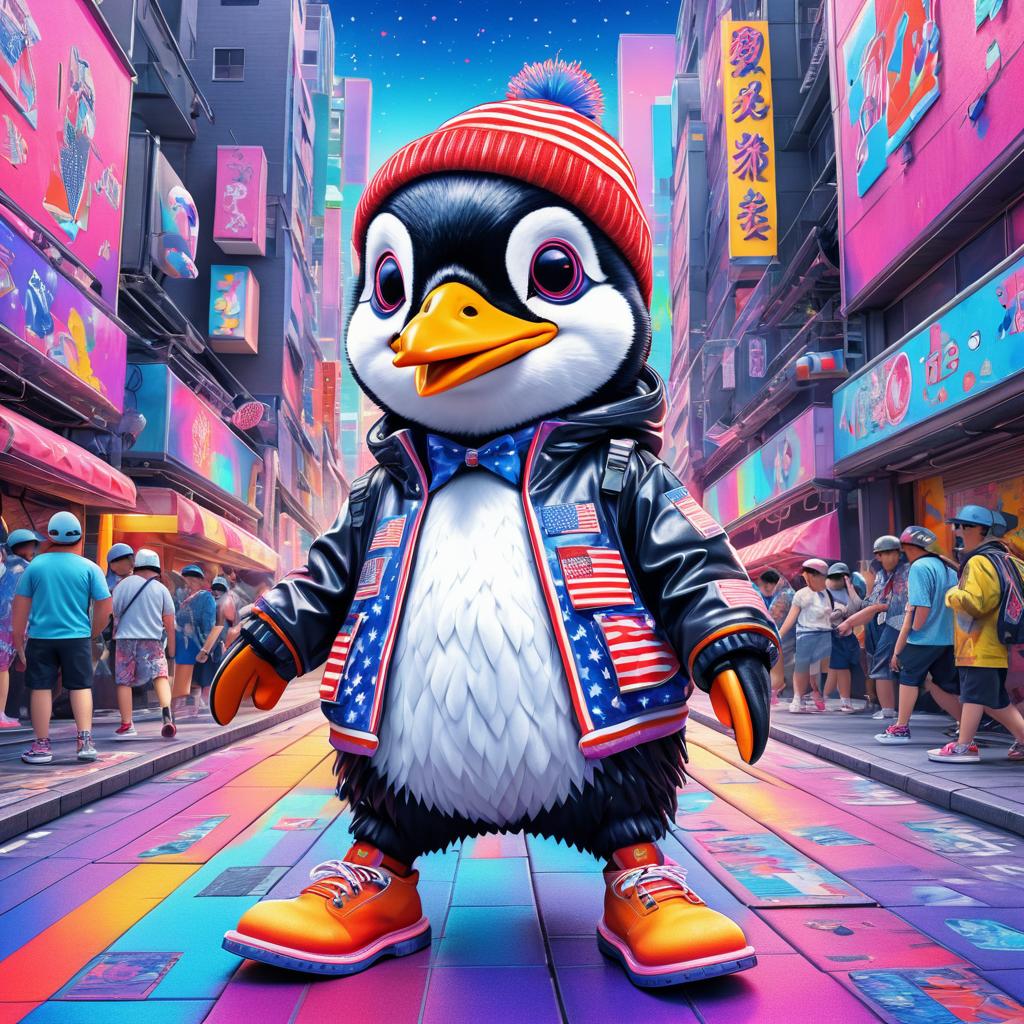 Vibrant Pop Art Penguin in Festival