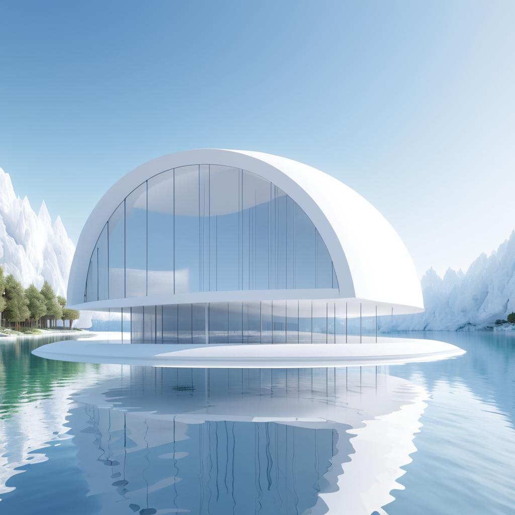 Futuristic Foam Building by Calm Lake