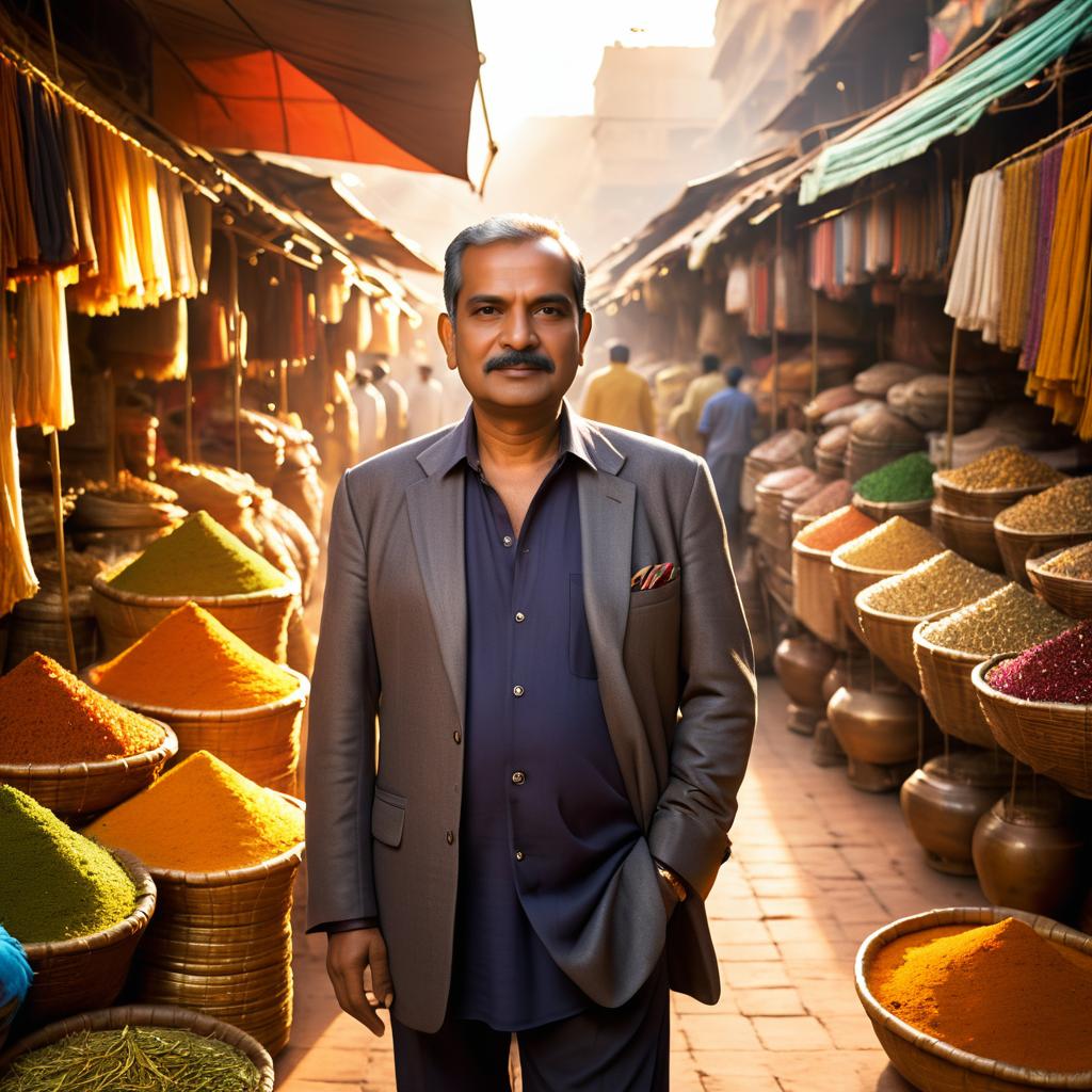 Portrait of Indian Man in Vibrant Market