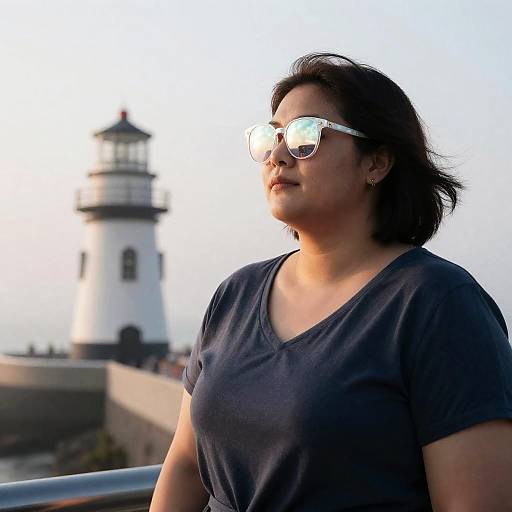 Plus-Size Model, Iridescent Sunglasses at Lighthouse Dawn