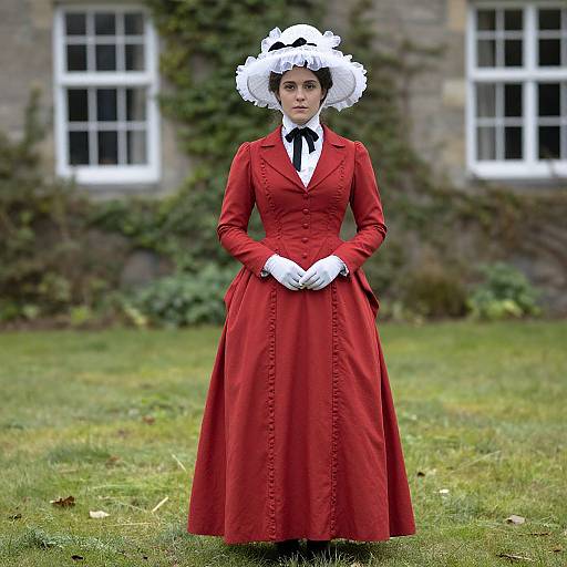 Victorian Governess in Red Dress