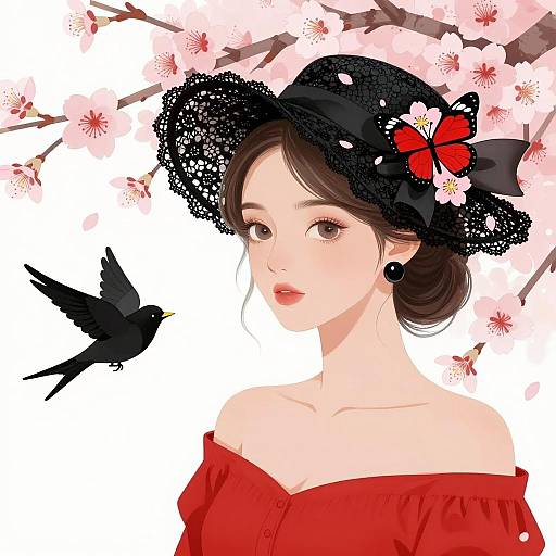 Elegant Woman in Lace and Blossoms