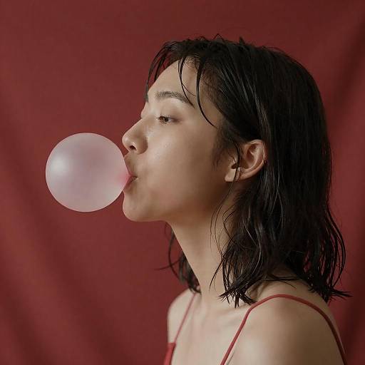 Profile Portrait of Woman with Bubblegum