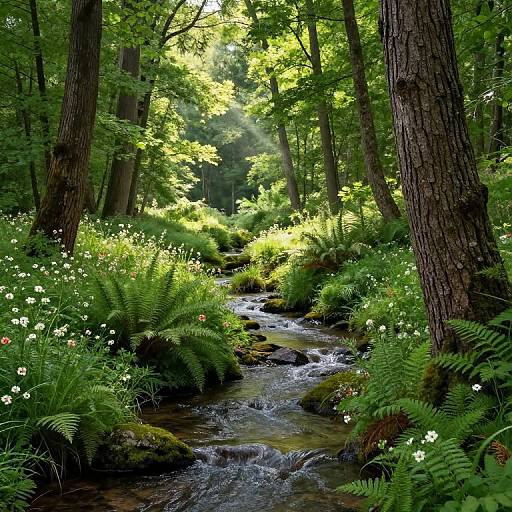 Peaceful Woodland Glade with Stream