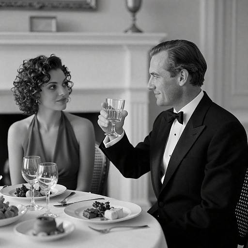Elegant Dining Scene in Black and White