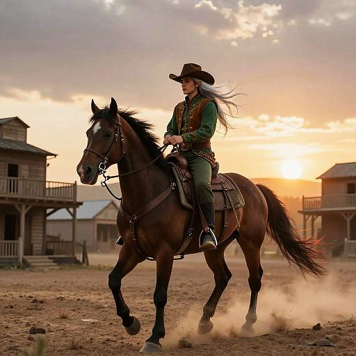 Elf Cowboy Riding Mystical Horse at Sunset