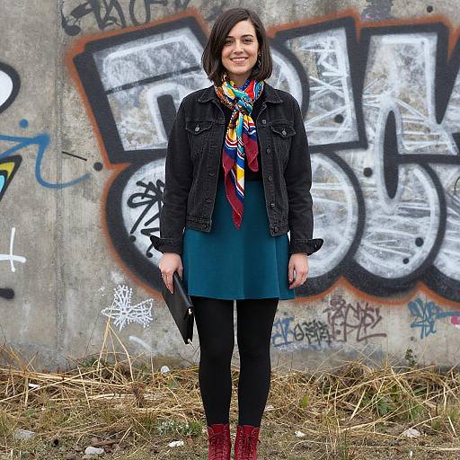 Young Woman Smiling by Graffiti Wall