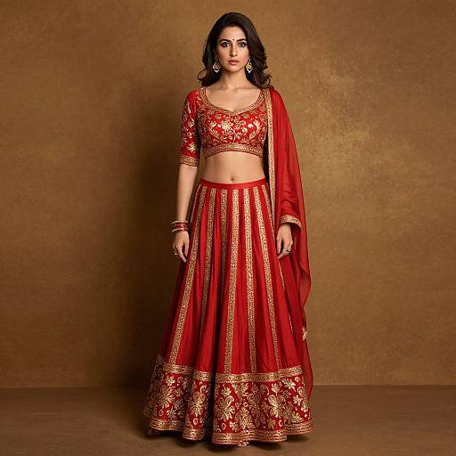 Woman in Shaktimaan Red Gold Dress