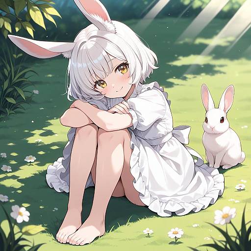 Whimsical Girl with Rabbit Ears