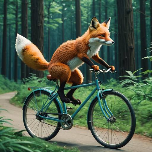 Fox Riding Bicycle in Forest