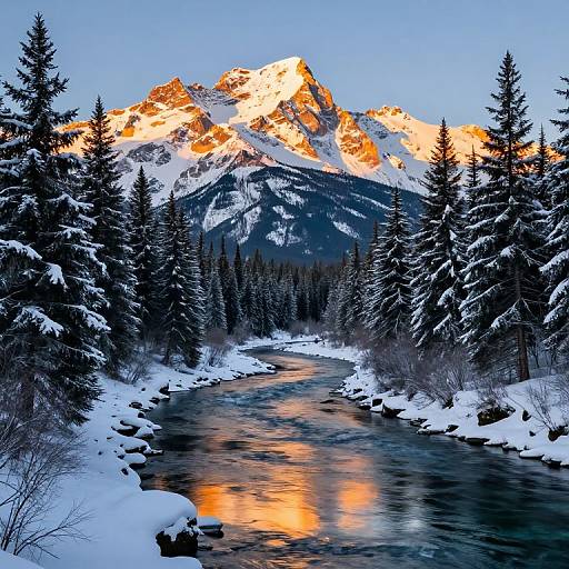 Alpine Sunrise Over Snowy Evergreens