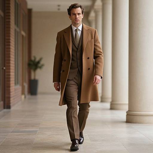 Man in Brown Coat Walking