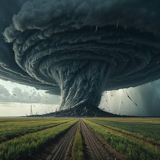Gigantic Tornado Over Flatland Field