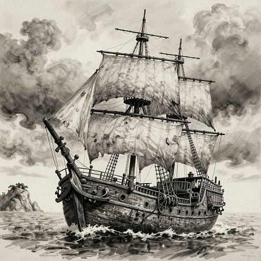 Mysterious Pirate Ship Pencil Sketch