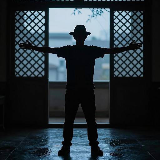 Mysterious Silhouette in a Dim Room