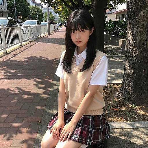 Young Japanese Woman on Brick Path