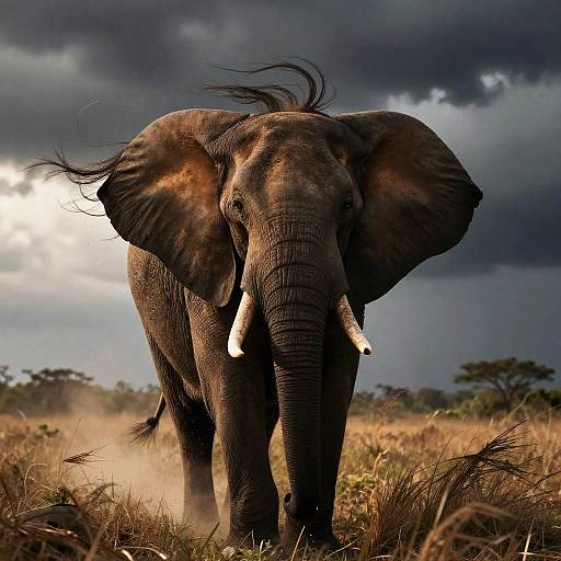 Windblown African Elephant in Storm