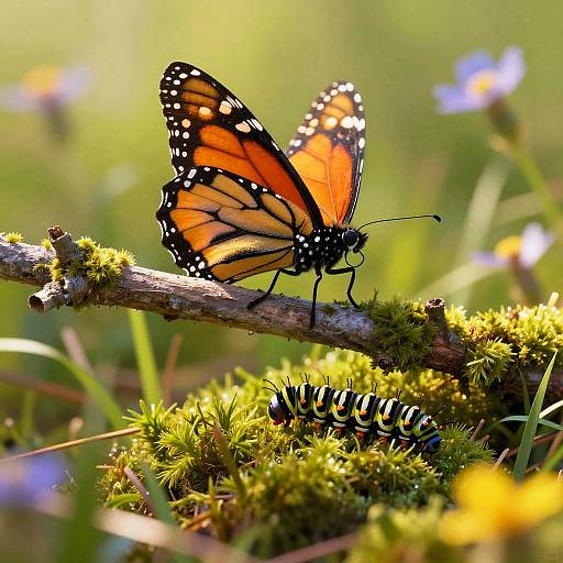 3D Monarch Butterfly and Caterpillar Scene