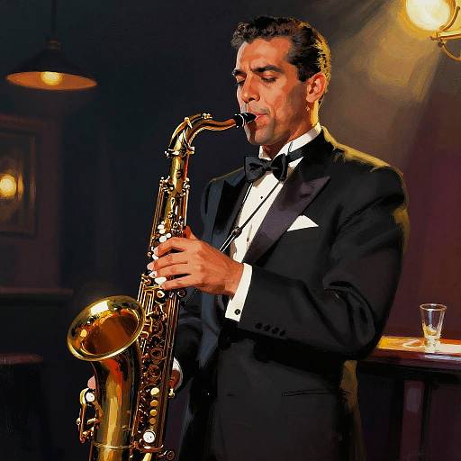 Suave Saxophonist in Smoky Jazz Club