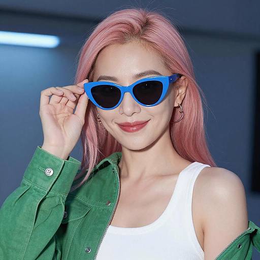 Stylish Asian Woman with Pink Hair