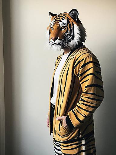 Man in Realistic Tiger Cosplay Costume