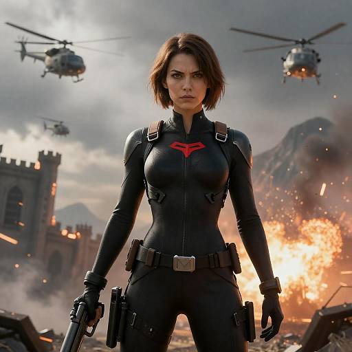 Fierce Warrior in Chaotic Battle Scene