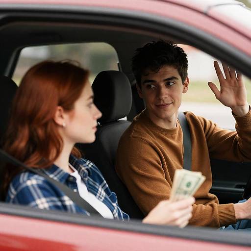 Candid Moment in a Red Car