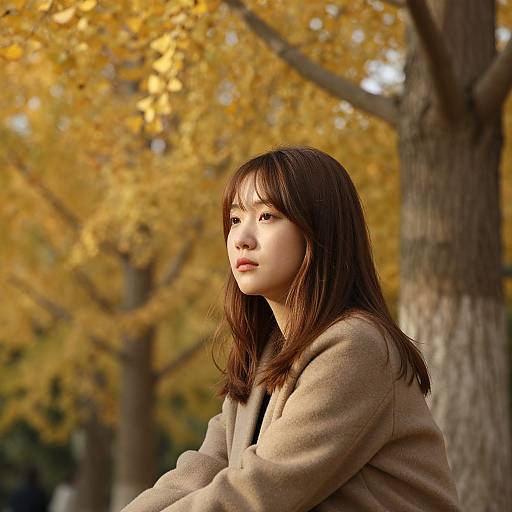 Pensive Portrait Under Autumn Ginkgo