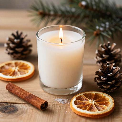 Frosted Holiday Candle Close-Up Portrait