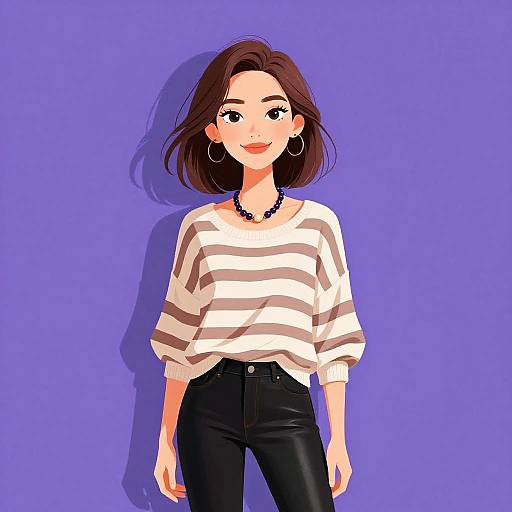 Stylish Woman in Casual Striped Sweater