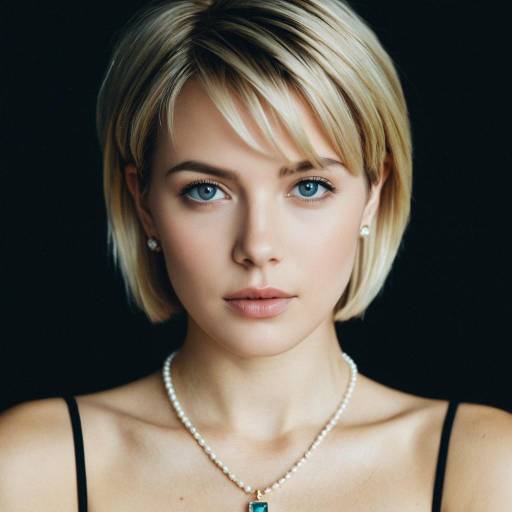 Portrait of Blonde Woman with Short Hair and Jewelry