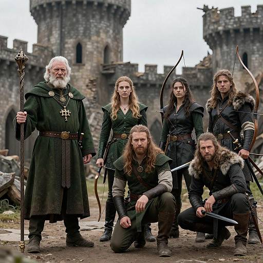 Medieval Fantasy Warriors Group in Ruined Castle