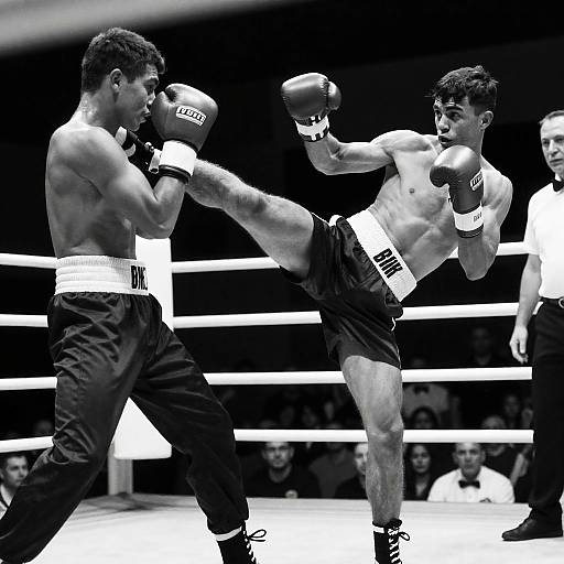 Dynamic Black-and-White Boxing Scene