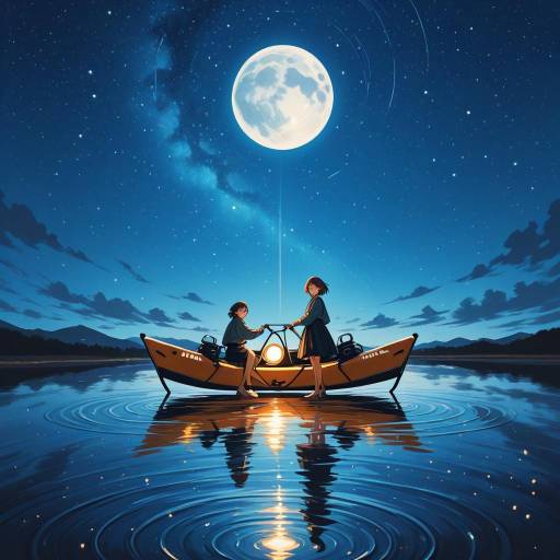 Serene Kayak Journey Under Moonlit Sky Serene Kayak Journey Under Moonlit Sky