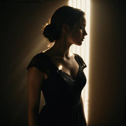 Woman in Dark Lace Dress with Cinematic Lighting