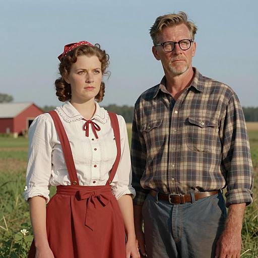 Nostalgic Farmer Couple in Vibrant Landscape