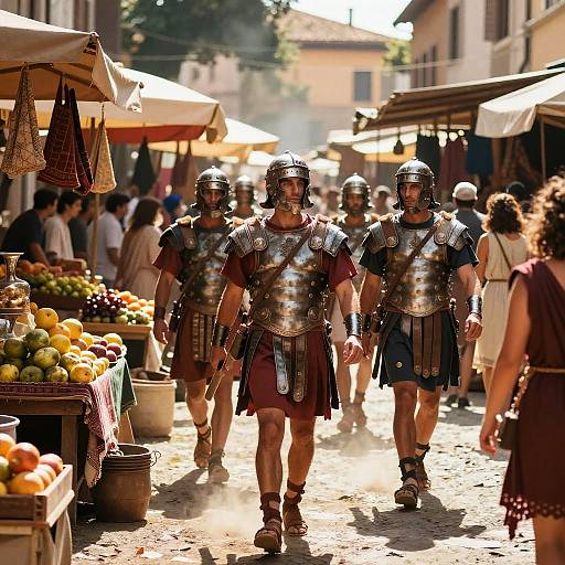 Roman Soldiers Marching in Market