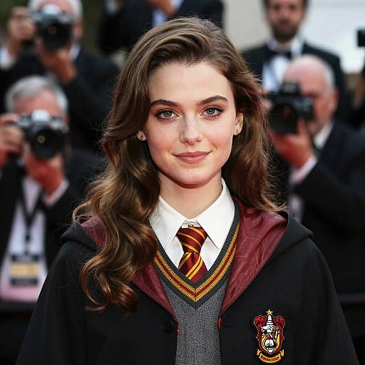 Woman in Gryffindor Wizard Outfit at Movie Premiere